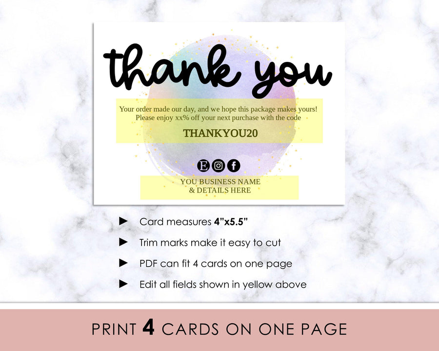Thank You Card - Business - Editable - Watercolor Circle - Sweet Summer Designs