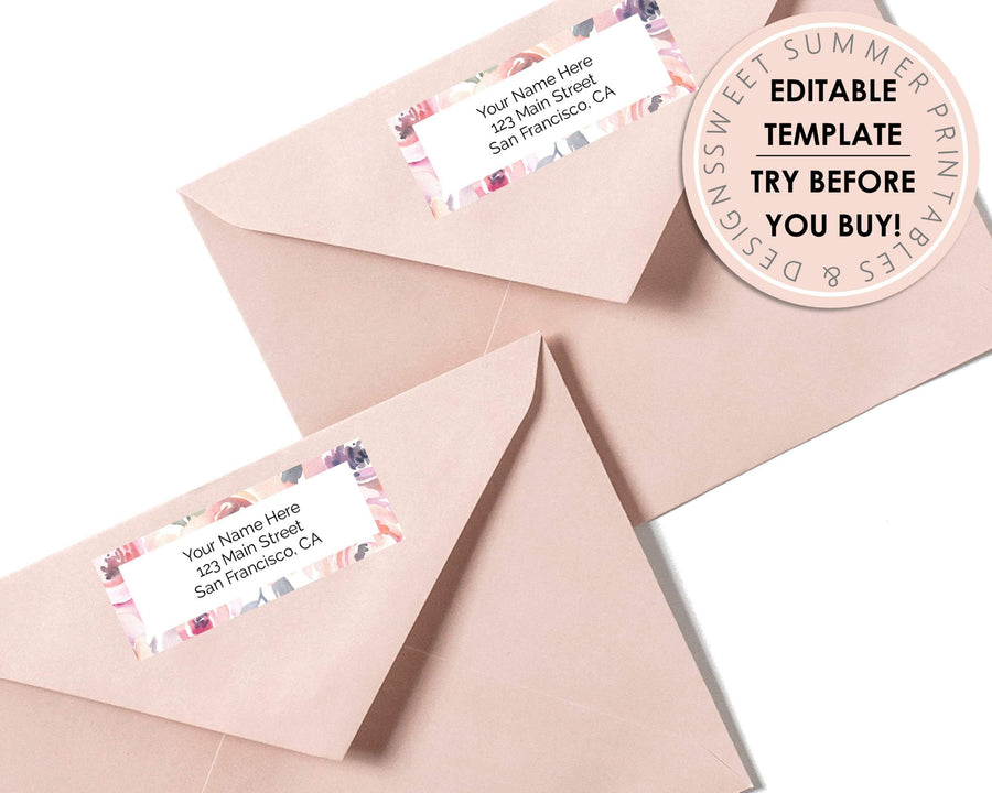 Editable Return Address Label - Blush Floral - Sweet Summer Designs