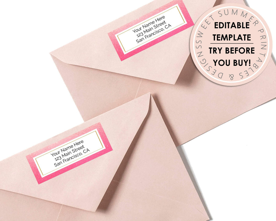 Editable Return Address Label - Pink Glitter - Sweet Summer Designs