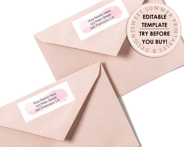 Editable Return Address Label - Pink Watercolor - Sweet Summer Designs
