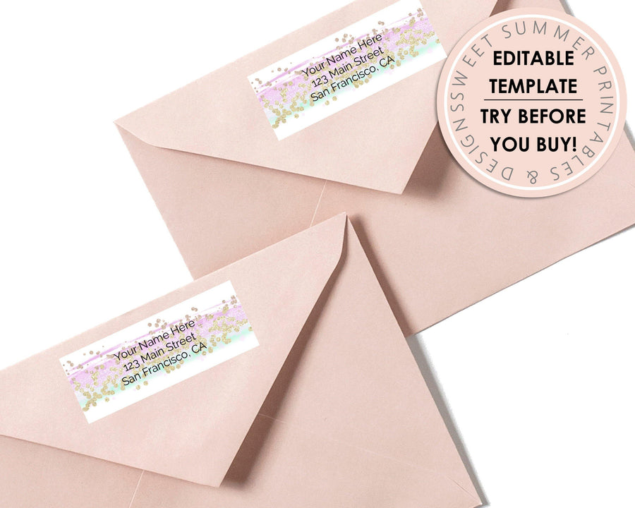 Editable Return Address Label - Unicorn Glitter - Sweet Summer Designs