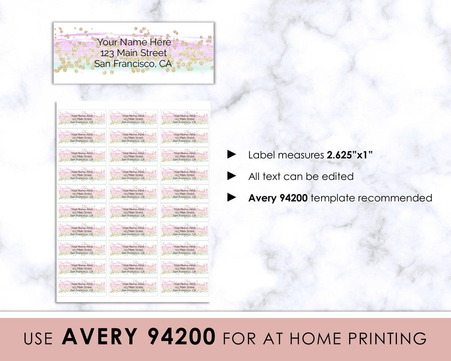 Editable Return Address Label - Unicorn Glitter - Sweet Summer Designs