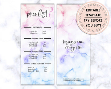Price List - Lashes - Ombré Marble - Sweet Summer Designs