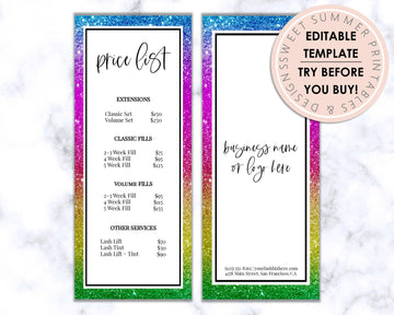 Price List - Lashes - Rainbow Glitter Drip - Sweet Summer Designs