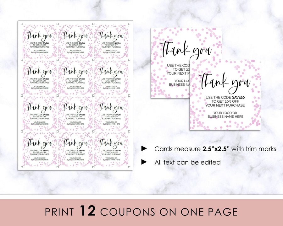 Coupon - Business - Editable - Pink Confetti - Sweet Summer Designs
