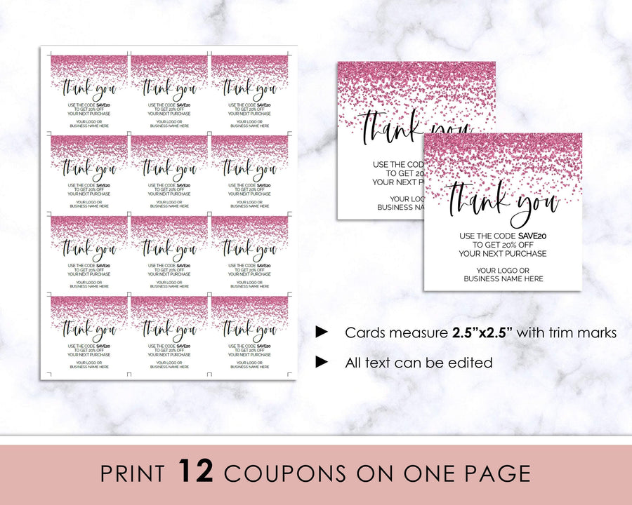Coupon - Business - Editable - Pink Glitter - Sweet Summer Designs