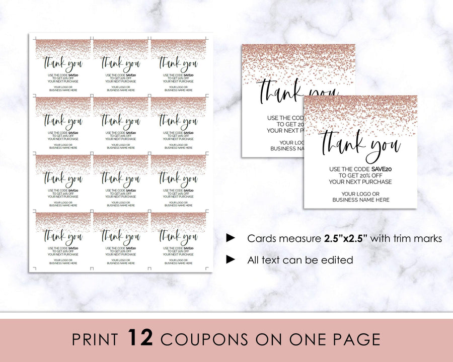 Coupon - Business - Editable - Rose Gold Glitter - Sweet Summer Designs