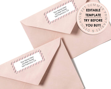 Editable Return Address Label - Pink Glitter Stripes - Sweet Summer Designs