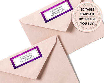 Editable Return Address Label - Purple Glitter - Sweet Summer Designs