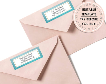 Editable Return Address Label - Teal Glitter - Sweet Summer Designs