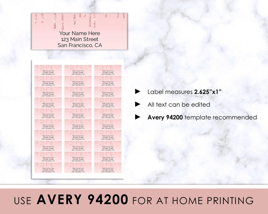 Editable Return Address Label - Pink Glitter Drip - Sweet Summer Designs