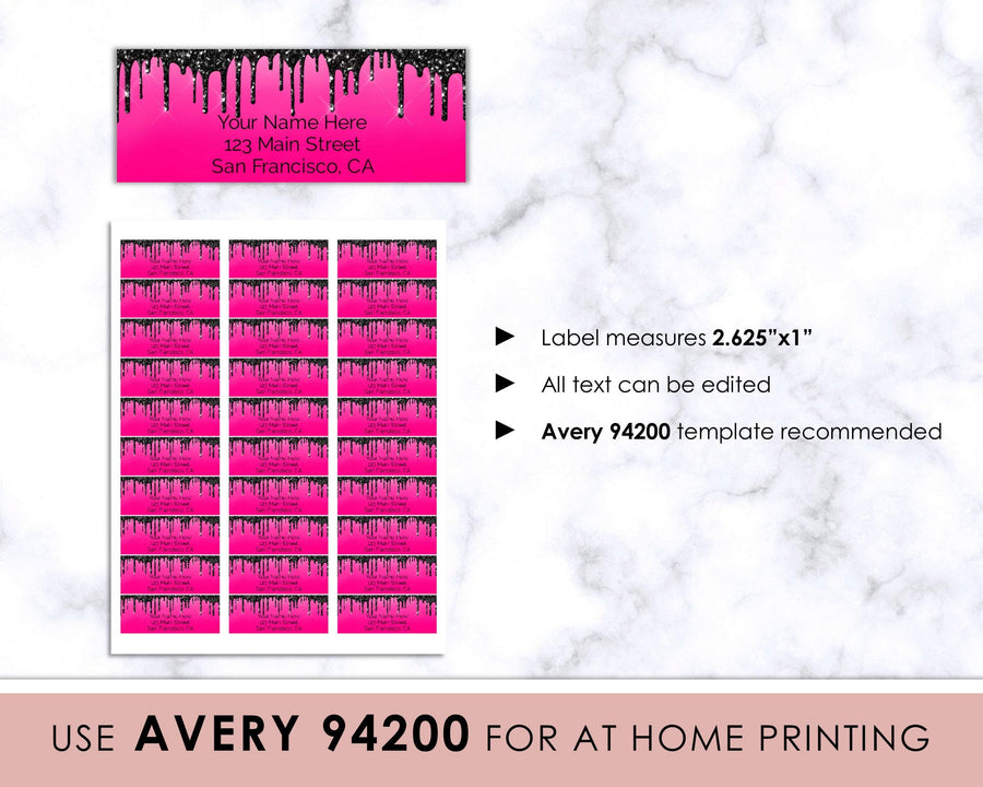 Editable Return Address Label - Black Glitter Drip - Sweet Summer Designs