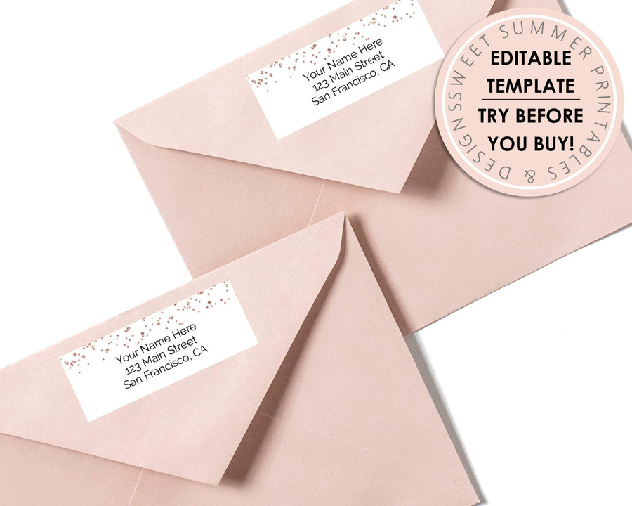 Editable Return Address Label - Rose Gold Glitter - Sweet Summer Designs