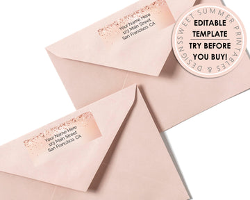 Editable Return Address Label - Rose Gold Holographic Glitter - Sweet Summer Designs