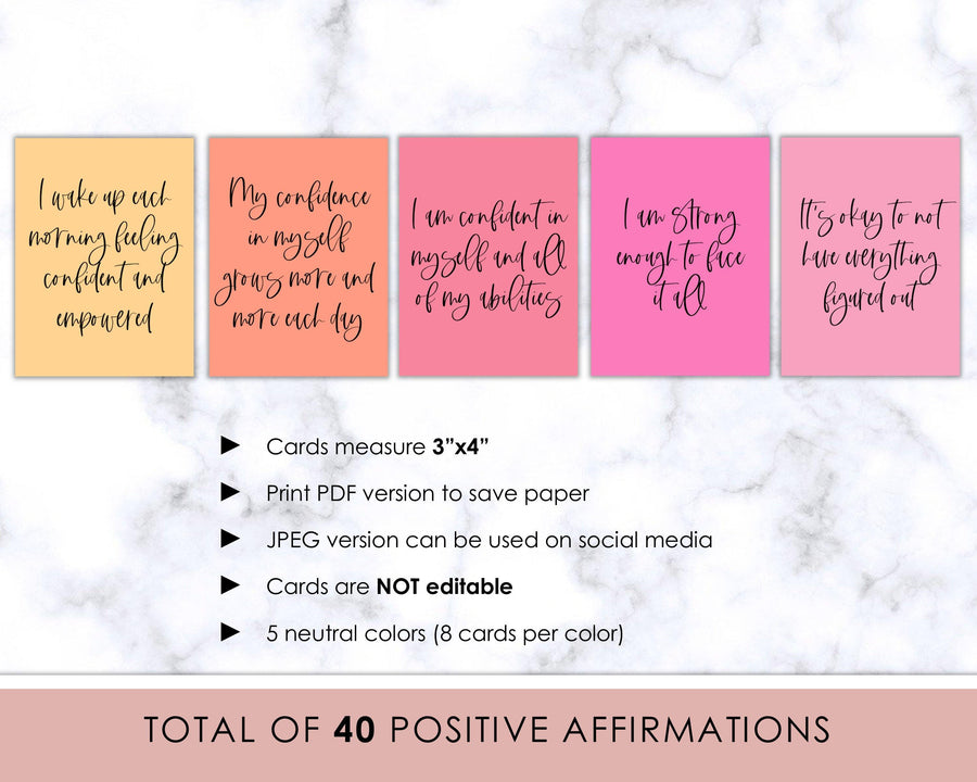 40 Positive Affirmation Cards - Sunset - Sweet Summer Designs