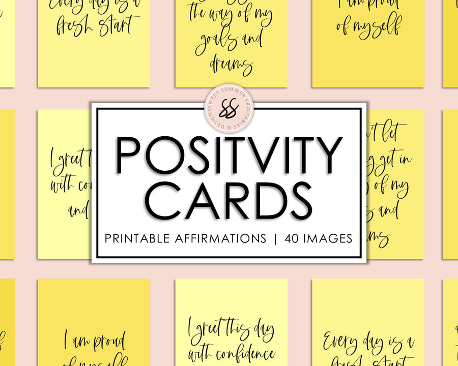 40 Positive Affirmation Cards - Yellow - Sweet Summer Designs