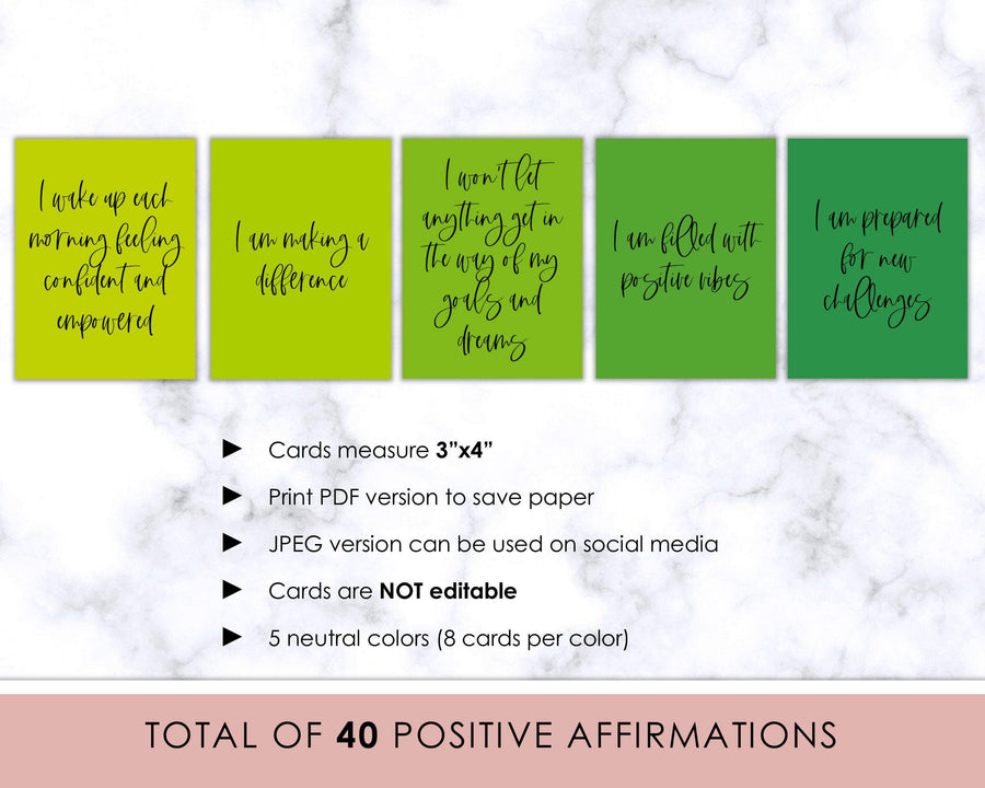 40 Positive Affirmation Cards - Green - Sweet Summer Designs