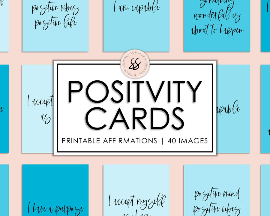 40 Positive Affirmation Cards - Cool Blue - Sweet Summer Designs