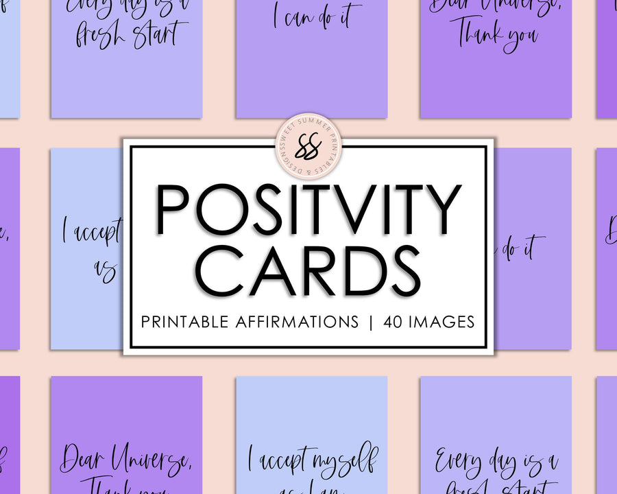 40 Positive Affirmation Cards - Purple - Sweet Summer Designs