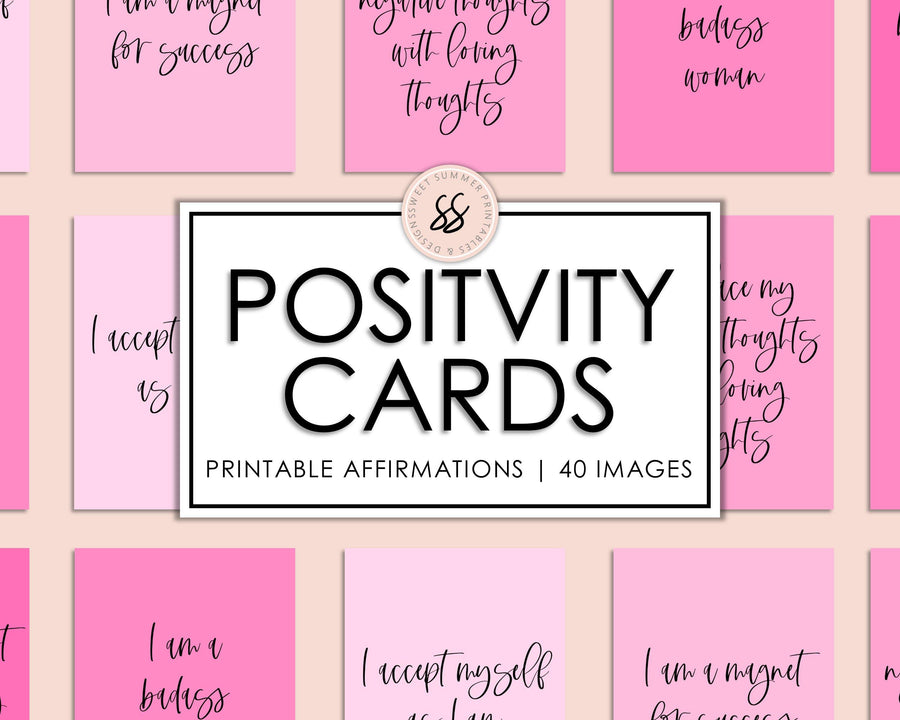 40 Positive Affirmation Cards - Pink - Sweet Summer Designs