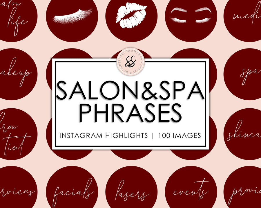 100 Beauty Salon & Spa Instagram Highlights - Maroon - Sweet Summer Designs