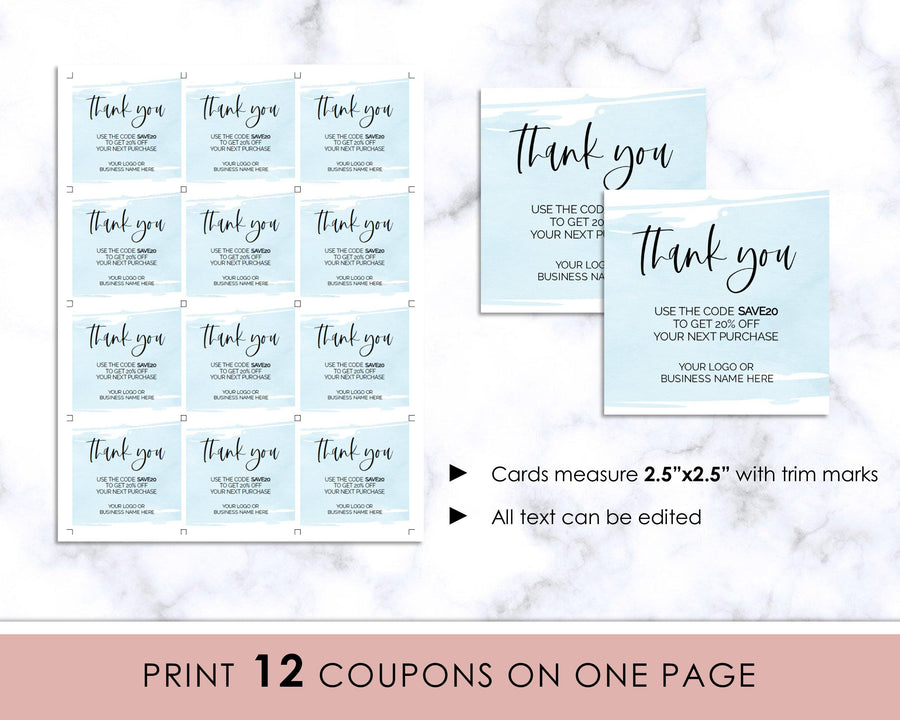 Coupon - Business - Editable - Teal Watercolor - Sweet Summer Designs