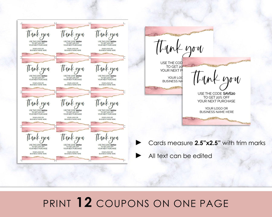Coupon - Business - Editable - Pink Marble - Sweet Summer Designs