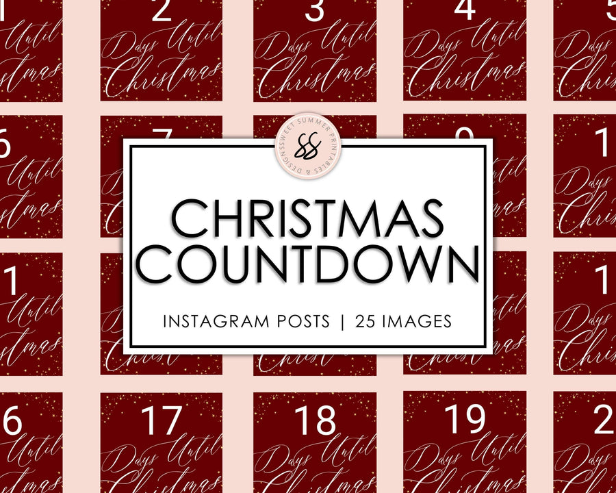 25 Christmas Instagram Posts - Countdown - Maroon and Gold - Sweet Summer Designs