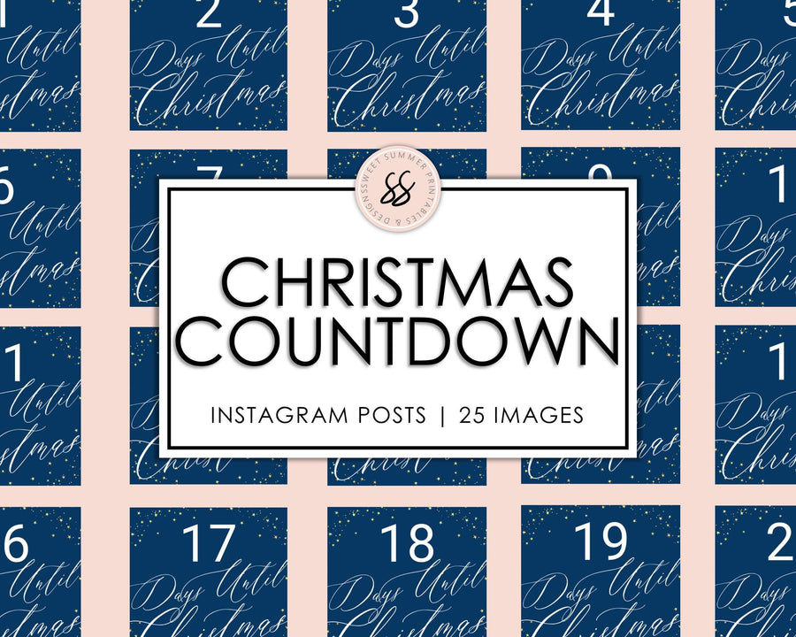 25 Christmas Instagram Posts - Countdown - Blue and Gold - Sweet Summer Designs
