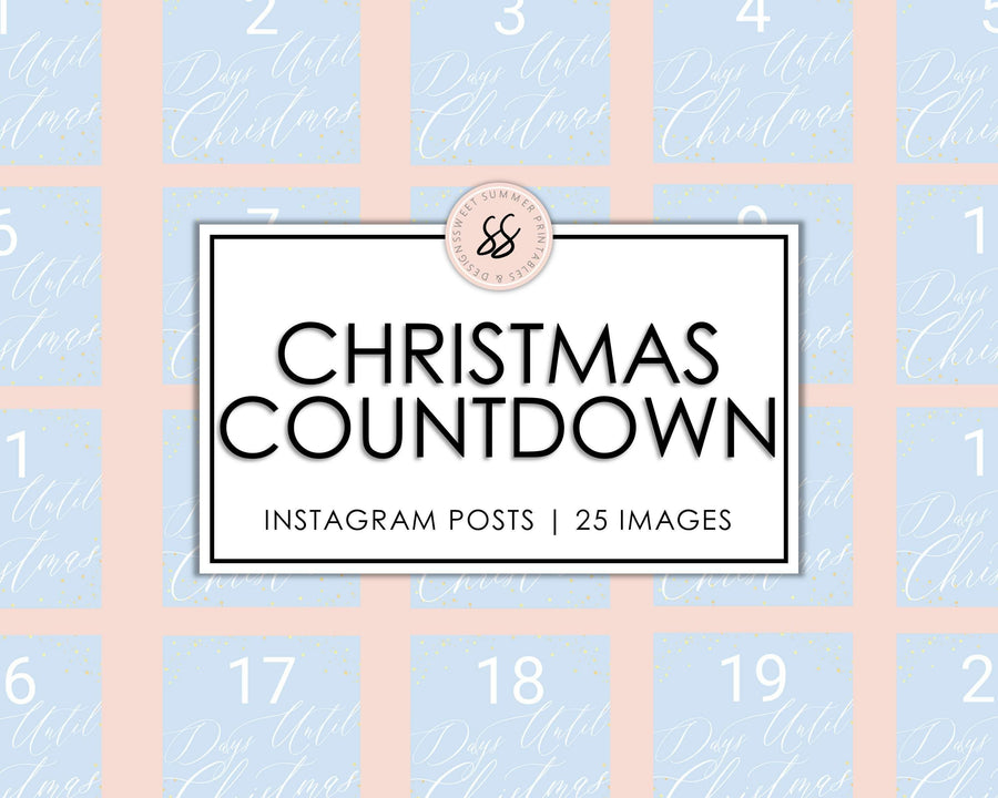 25 Christmas Instagram Posts - Countdown - Ice Blue and Gold - Sweet Summer Designs