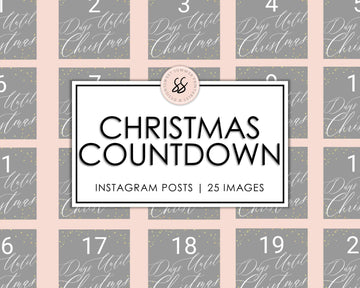 25 Christmas Instagram Posts - Countdown - Gray and Gold - Sweet Summer Designs