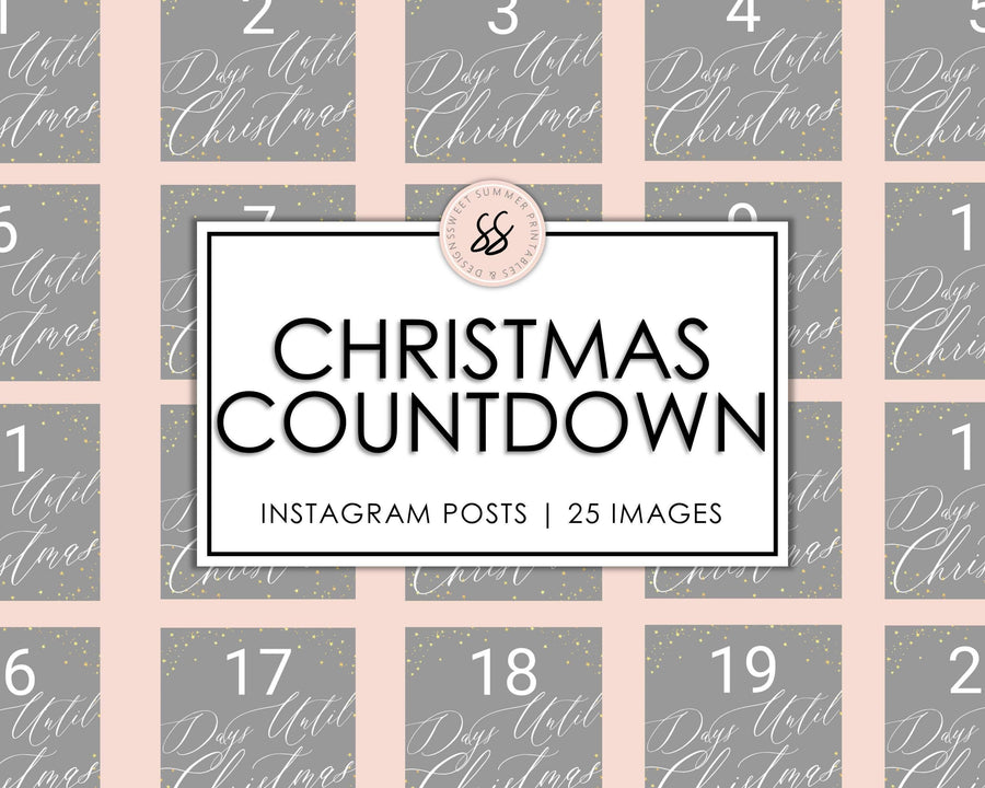 25 Christmas Instagram Posts - Countdown - Gray and Gold - Sweet Summer Designs