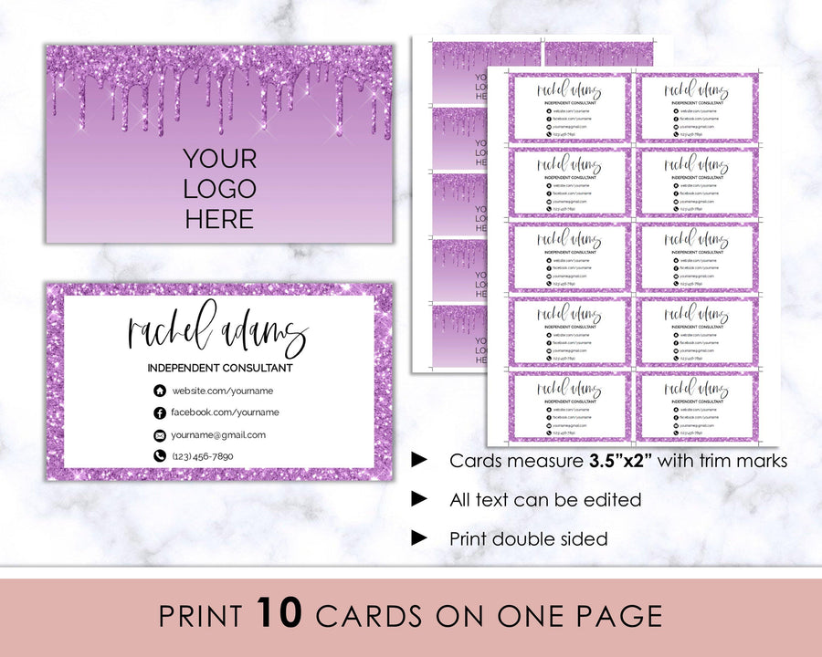 Versatile Business Card - Editable - Purple Glitter Drip - Sweet Summer Designs