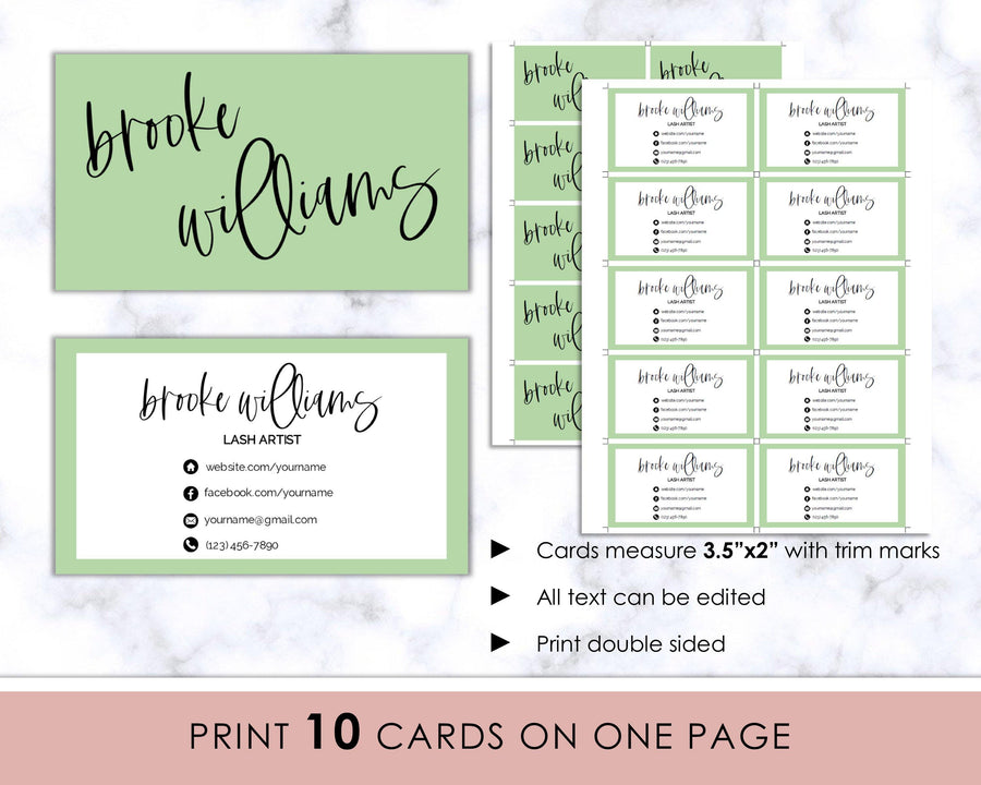 Versatile Business Card - Editable - Minimalist Green Border - Sweet Summer Designs