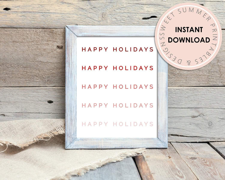 Printable Wall Art - Red Happy Holidays - Sweet Summer Designs