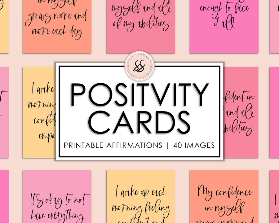 40 Positive Affirmation Cards - Sunset - Sweet Summer Designs