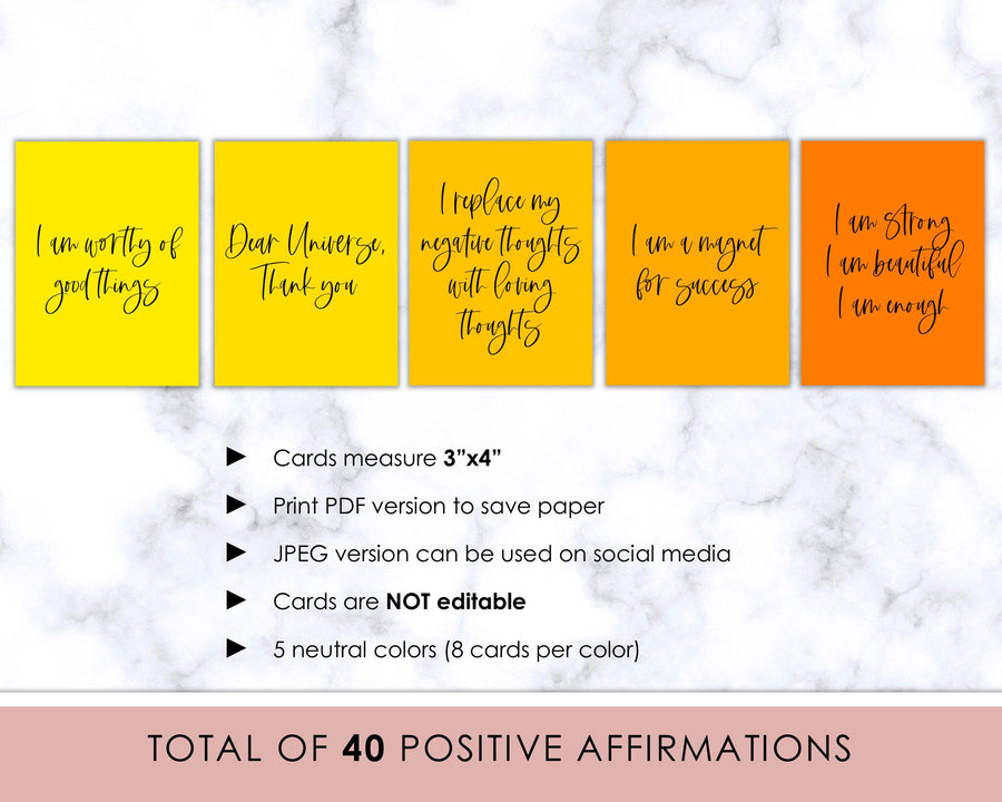 40 Positive Affirmation Cards - Orange - Sweet Summer Designs