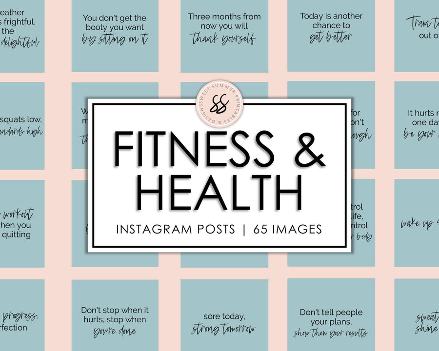 65 Health & Fitness Instagram Posts - Teal - Sweet Summer Designs