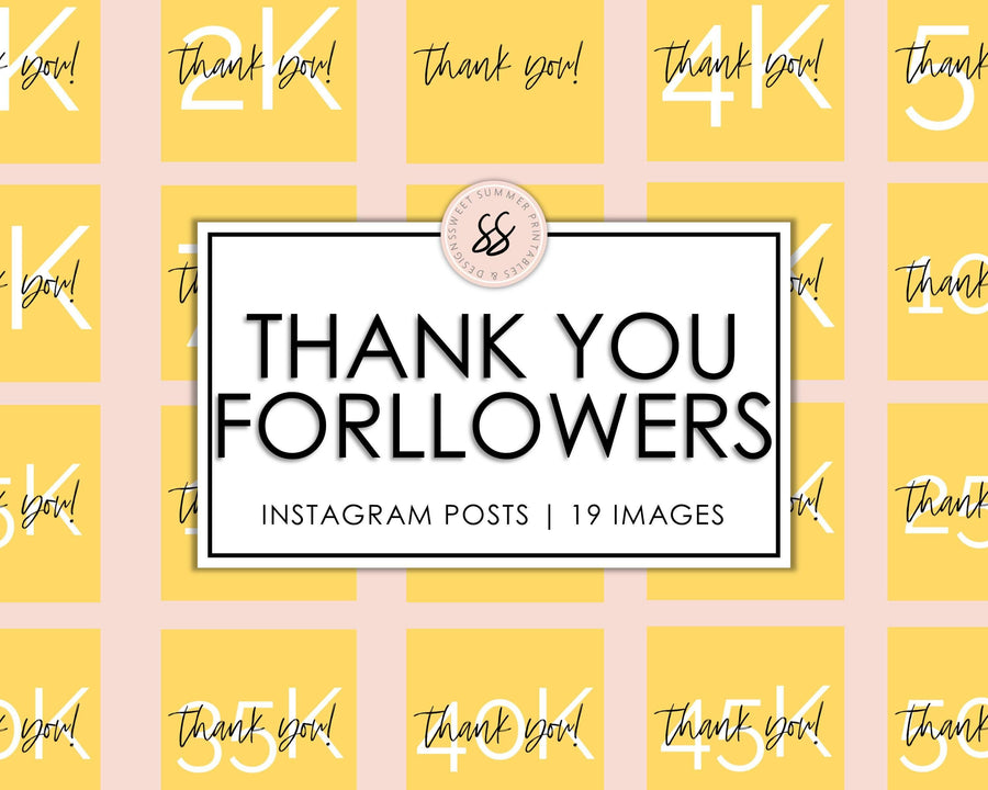 19 Thank You Followers Instagram Posts - Yellow - Sweet Summer Designs