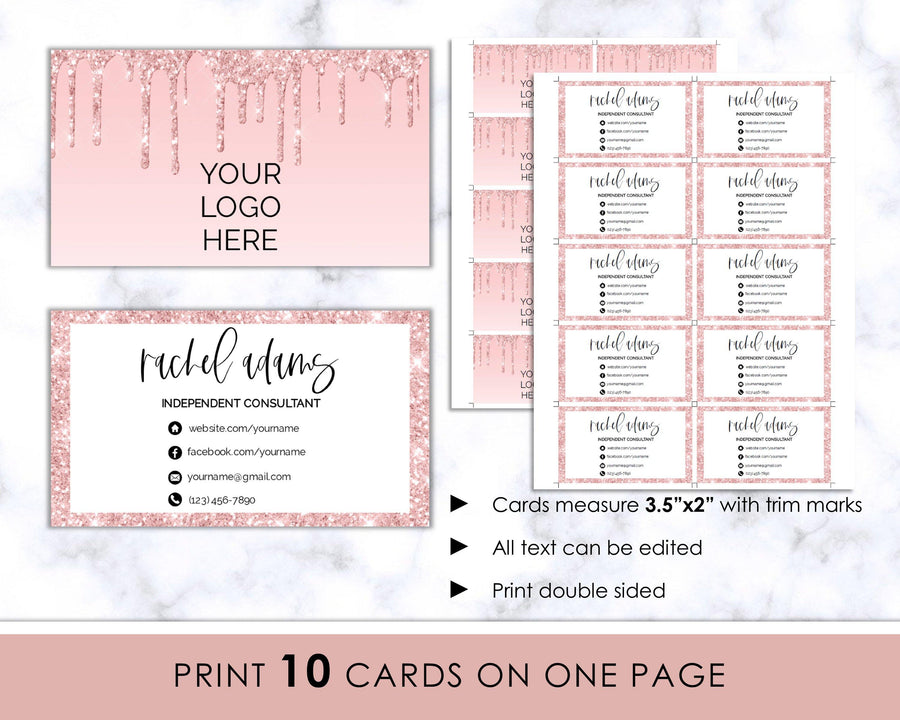 Versatile Business Card - Editable - Pink Glitter Drip - Sweet Summer Designs