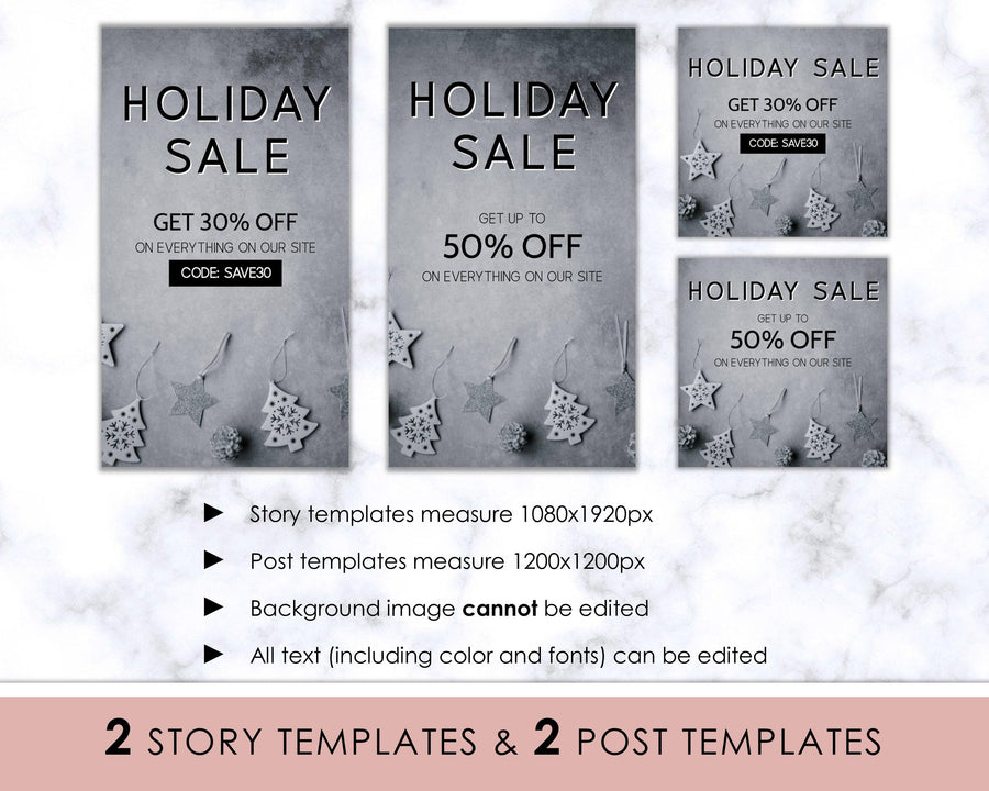 Editable Instagram Posts - Holiday Ad - Silver & Gray - Sweet Summer Designs