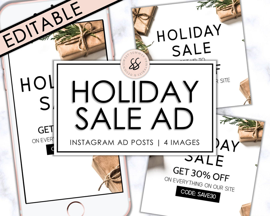 Editable Instagram Posts - Holiday Ad - Holiday Gifts - Sweet Summer Designs