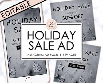 Editable Instagram Posts - Holiday Ad - Silver & Gray - Sweet Summer Designs