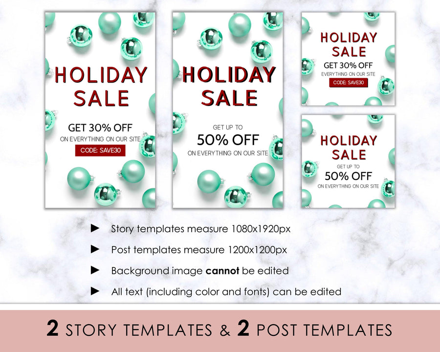 Editable Instagram Posts - Holiday Ad - Mint Ornaments - Sweet Summer Designs