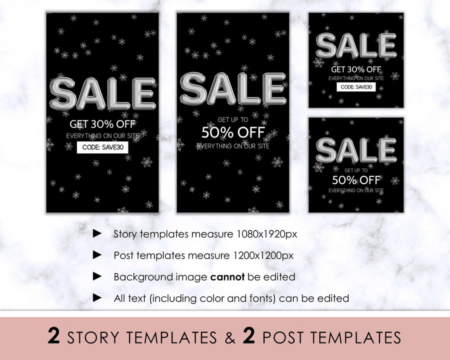 Editable Instagram Posts - Holiday Ad - Christmas Snowflakes - Sweet Summer Designs