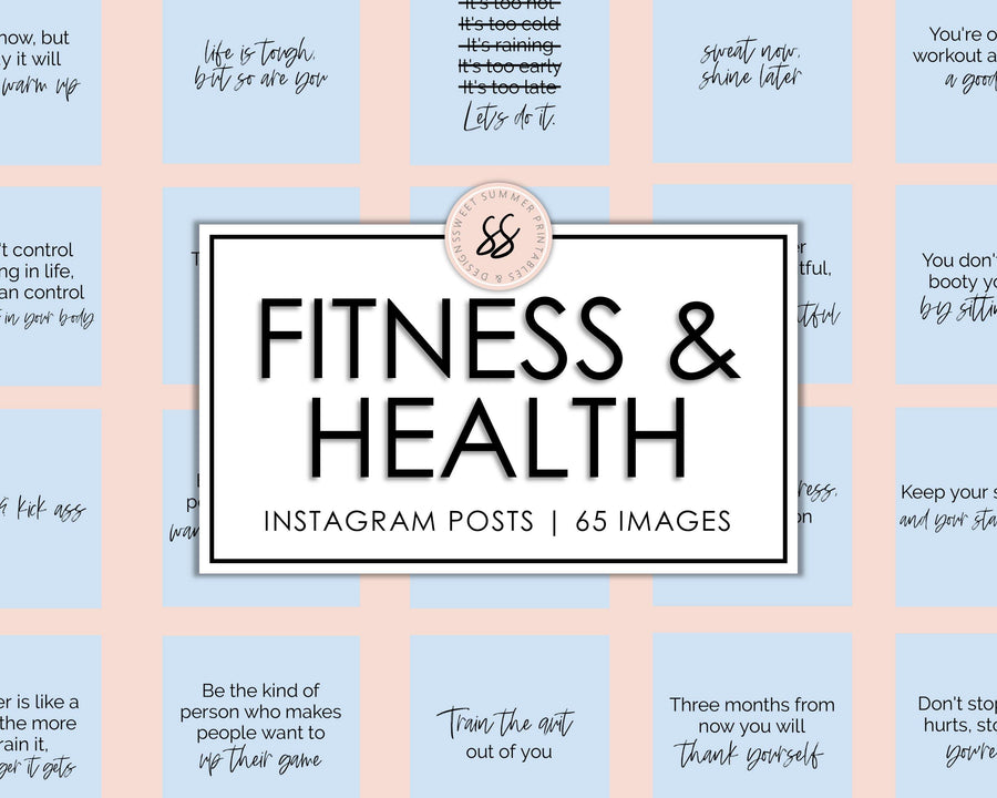 65 Health & Fitness Instagram Posts - Light Blue - Sweet Summer Designs