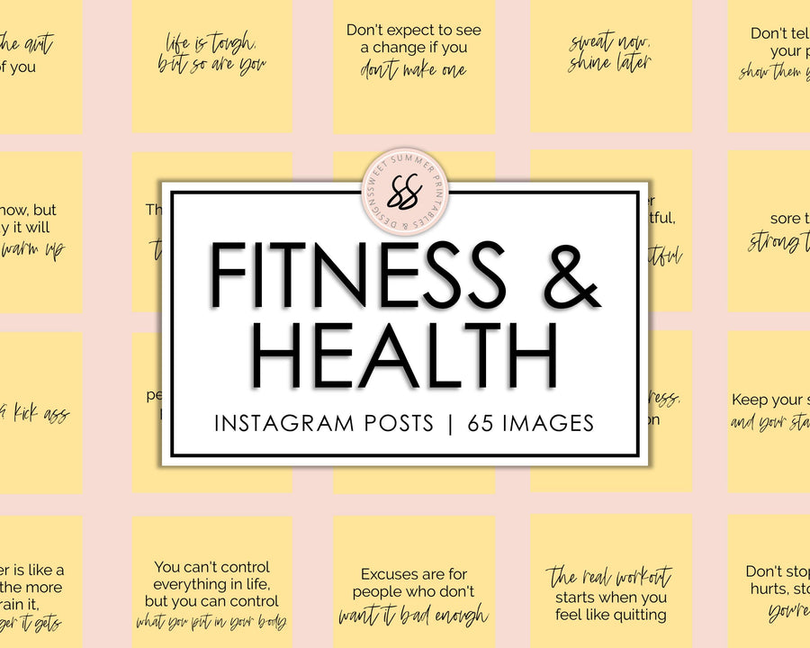 65 Health & Fitness Instagram Posts - Yellow - Sweet Summer Designs