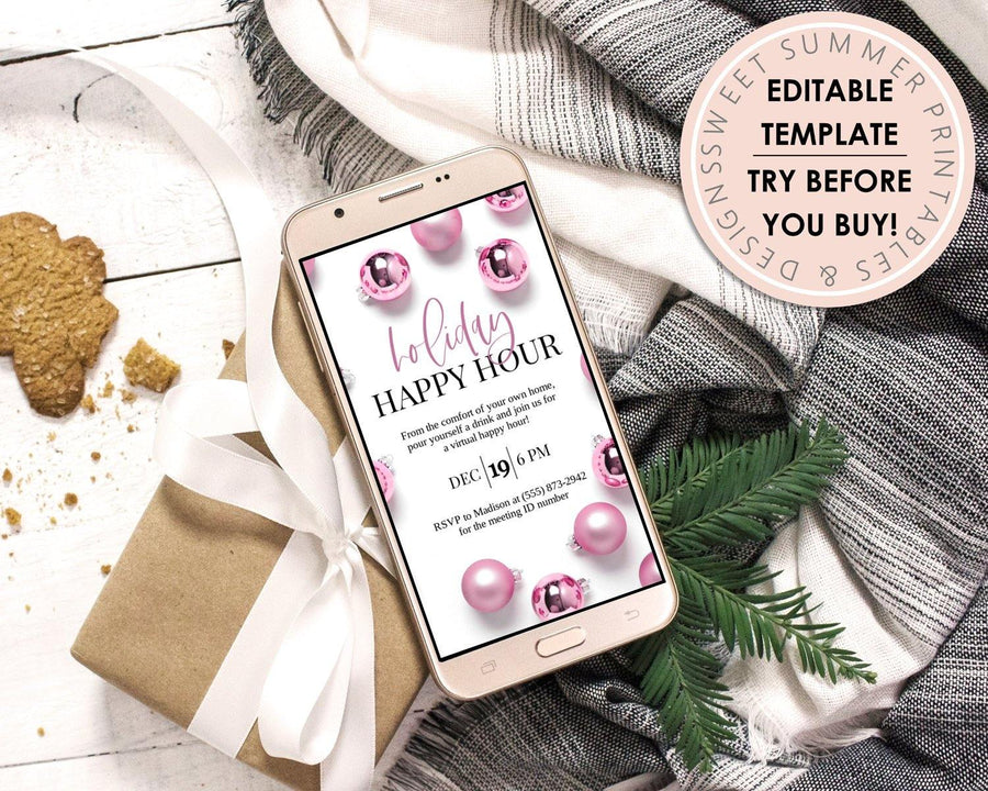 Digital Announcement - Holiday - Pink Ornaments - Sweet Summer Designs