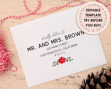 Editable Envelope Template - Christmas - Red Floral