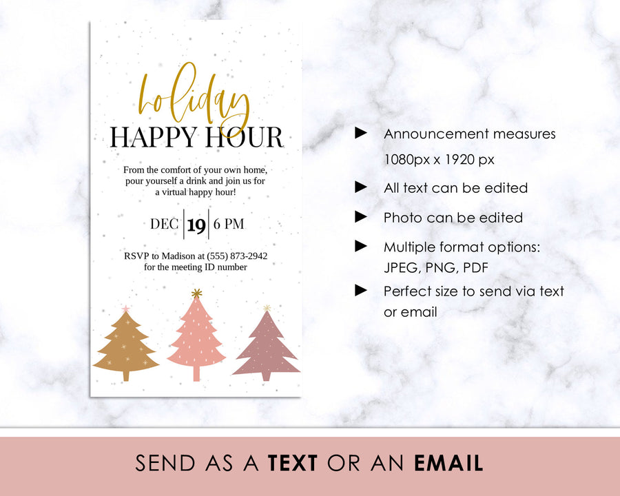 Digital Announcement - Holiday Happy Hour - Blush Trees